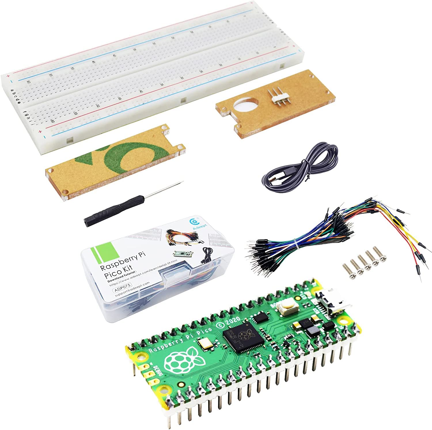 Adeept Raspberry Pi Pico Learning Starter Kit Pico Microcontroller Board with Pre-soldered Headers Based On Raspberry Pi RP2040 +Breadboard + Protective Acrylic Case + Jumper Wires