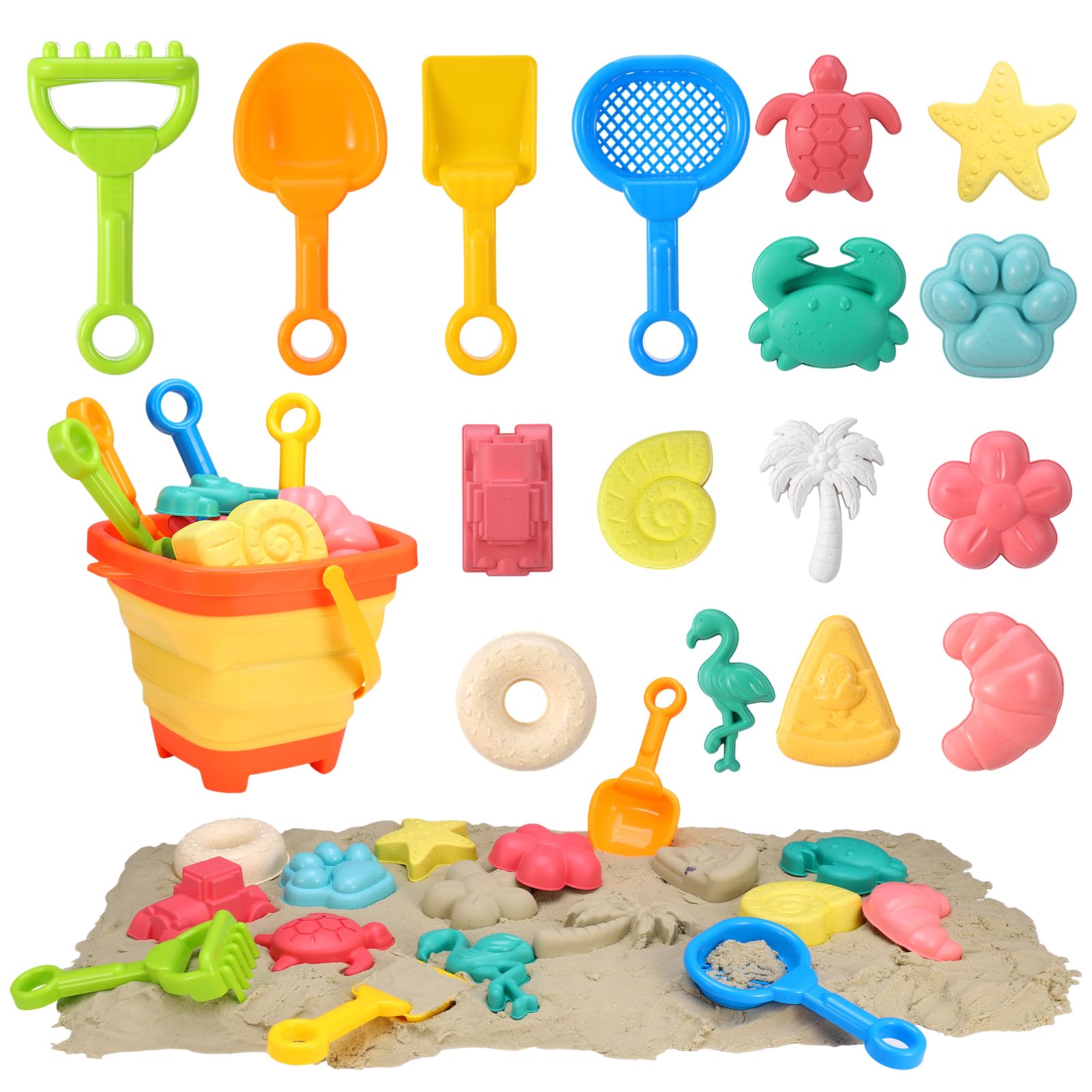 Beach Sand Toys Set, 17Pcs Sand Pit Toys With Collapsible Bucket and Spade Beach Set Kids Sand Sandpit Toys for Toddlers, Outdoor Fun Sand Toys for Boys Girls Toddlers Age 3 4 5 6 7 8