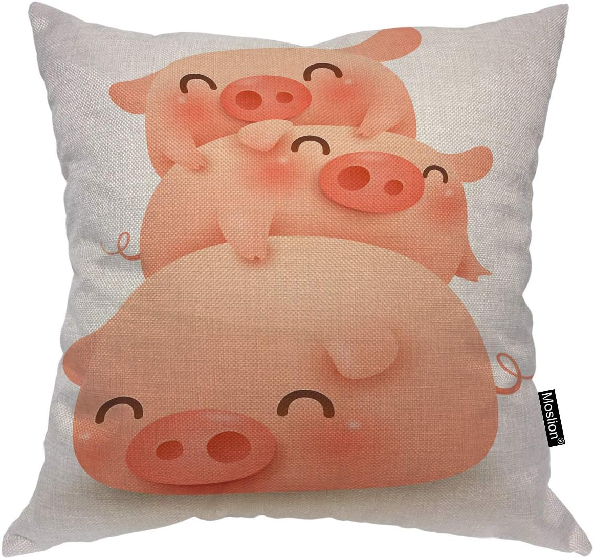 Moslion Pig Pillow Cover Cute Animal Three Little Pigs