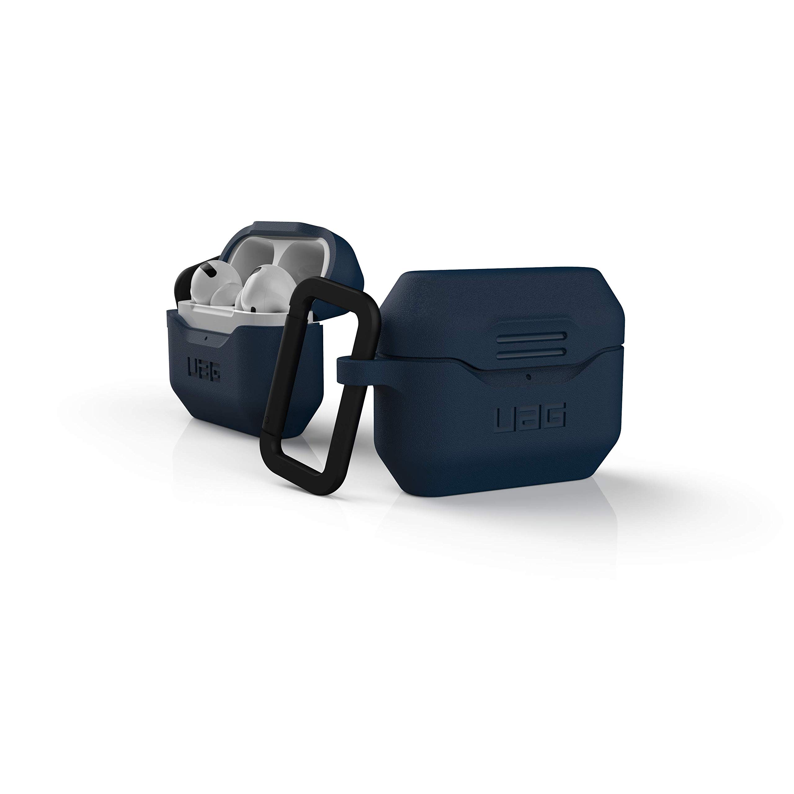Urban Armor Gear Silicone Case Apple Airpods Pro Protective Case (One Piece Case, Wireless Charging Compatible, Carabiner Hook and Lightning Connector Cover, Textured Silicone), Blue