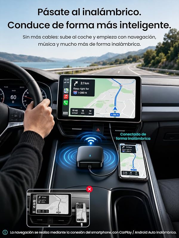 Adaptador CarPlay Inalámbrico Android Auto, AI Box CarPlay Video 3 en 1 para Cable OEM CP/AA, 4G+32G, Doble WiFi y Concentrador Bluetooth IoT, para Netflix/Youtube/TikTok, DriveChat AI Voice, CB4B