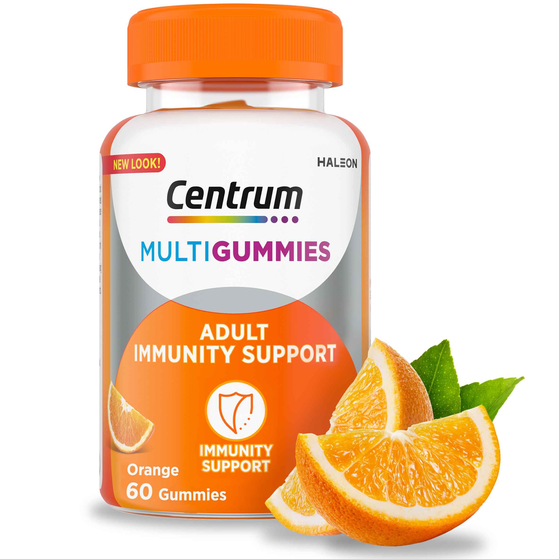 Centrum MultiGummies Immunity Support, Gummy Multivitamins for Adults, Orange Natural Fruit Flavouring, Includes Essential Nutrients Including Vitamins D, A, C & zinc, 60 ct