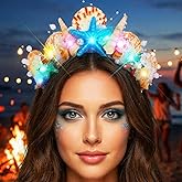 Kilshye Light Up Mermaid Crown Starfish Tiara Shell Beach Headband Hair Accessories for Women