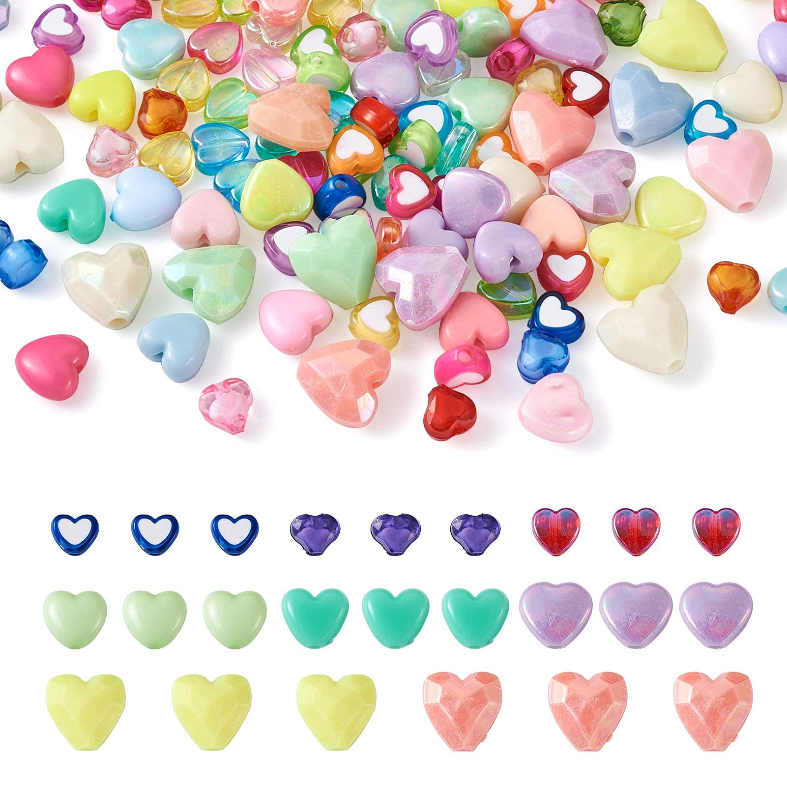 Cheriswelry 800pcs Acrylic Heart Beads 8 Styles Multi Colors Bumpy Love Heart Spacer Loose Beads for DIY Jewellery Bracelet Crafts Making Girls Gifts