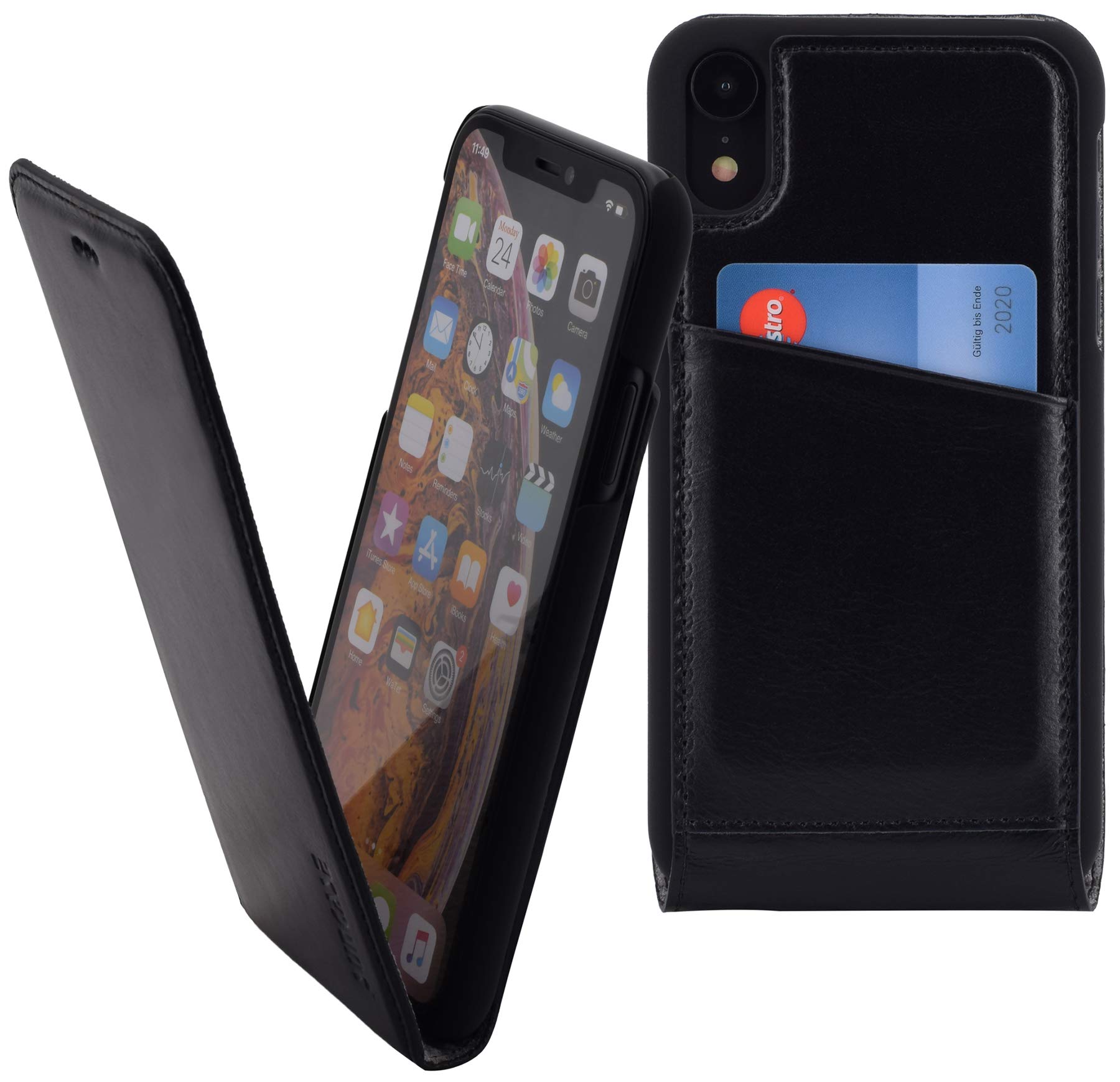 Suncase Original Flip-Case for XR (6.1") Leather Case Protective Case Cover (Ultra-Slim) in black
