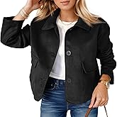 Tankaneo Womens Faux Suede Leather Jackets Casual Cropped Coats Vintage Button Down Shackets