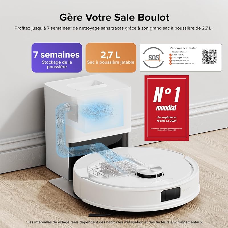 Q10 S5+ Set Aspirateur Robot Laveur avec Station, 10000 Pa