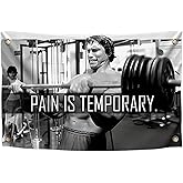 3x5 Ft Schwarzenegger Polyester Flag with 4 Grommets - Pain is Temporary Motivational Gym Single Sided Flags - Inspire Your Workout Banner - Fitness Wall Decor for Gym - Stay Motivated Cool Art
