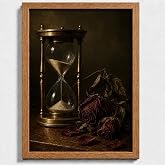 Gothic Wall Art, Vintage Hourglass & Dried Rose Picture, Framed Decor | For bedrooms, studies or living spaces; a timeless gift for vintage and gothic decor lovers.