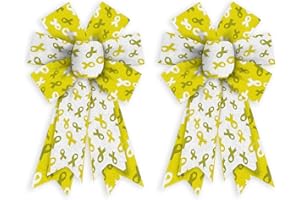 Threetols 2pcs Childhood Cancer Awareness Wreath Bows, Bone Cancer Awareness Bows for Wreath Yellow Bows for Front Door, Gold Tree Bows for Cancer Survivor Party Supply