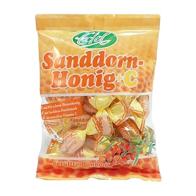 Sanddorn Honig + VC gefüllt 100 g Beutel Edel-Bonbon