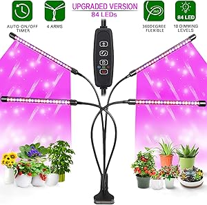 Led Grow Lights, Grow Lights 84 LEDs for Indoor Plants Full Spectrum 4 Heads Plant Growing Lamps with Timer 360°Adjustable Gooseneck for Seedlings and Succulents