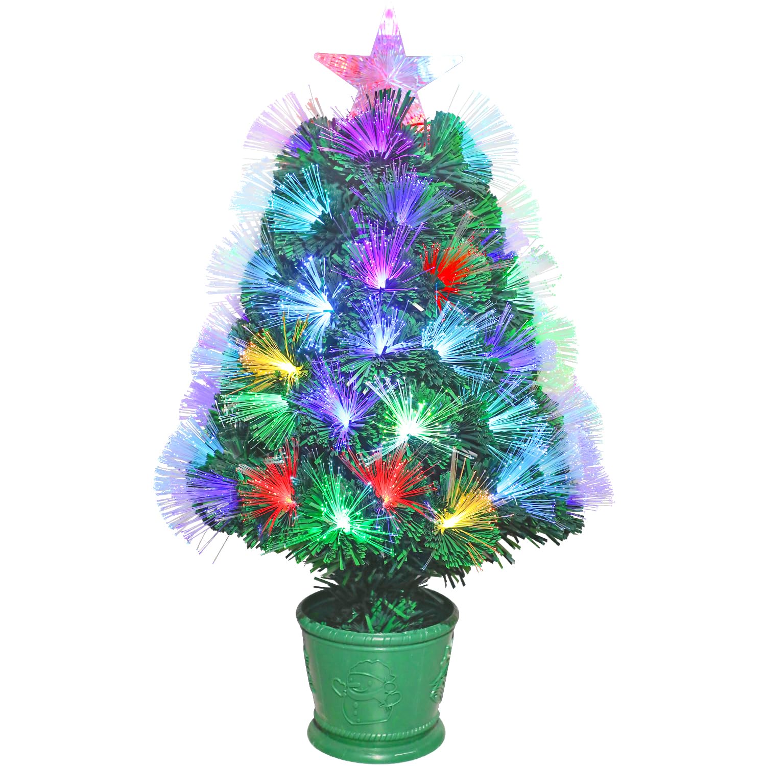 VEYLIN 2ft Fiber Optic Christmas Tree Small Xmas tree for Home Office Decoration (Green)
