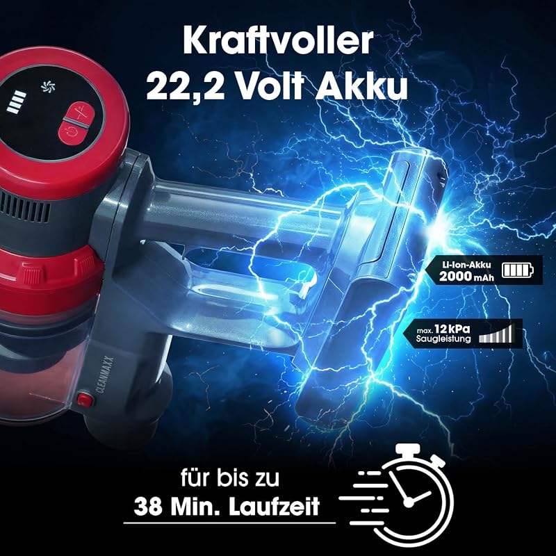 2in1 Akku-Zyklon-Staubsauger | Kabelloser Hand- & Bodenstaubsauger mit starkem 22,2 V Li-Ion Akku | Bis zu 38 Min Laufzeit & 12kPa Saugleistung| EPA-11-Filter & 800ml Kapazität — Foto 3 von 7