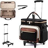 LOVEVOOK Rolling Teacher Bag with Detachable Dolly and Laptop Compartment, Large Rolling Tote Bag fits for 17.3" Laptop for Teacher Office Work Craft Nurse, Quilted-Black-beige-brown