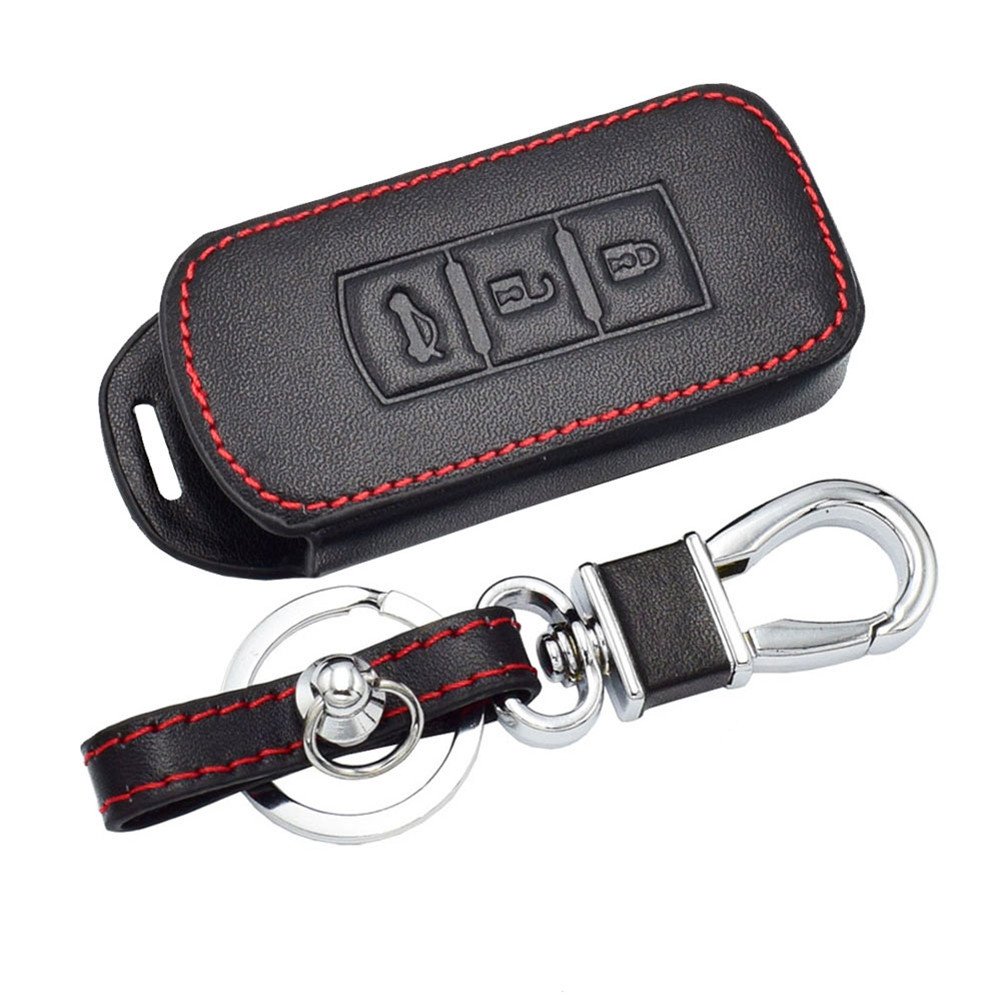 Happyit Leather Car Key Cover Cases Car keychain for Mitsubishi Outlander Lancer EX Pajero 3 Buttons