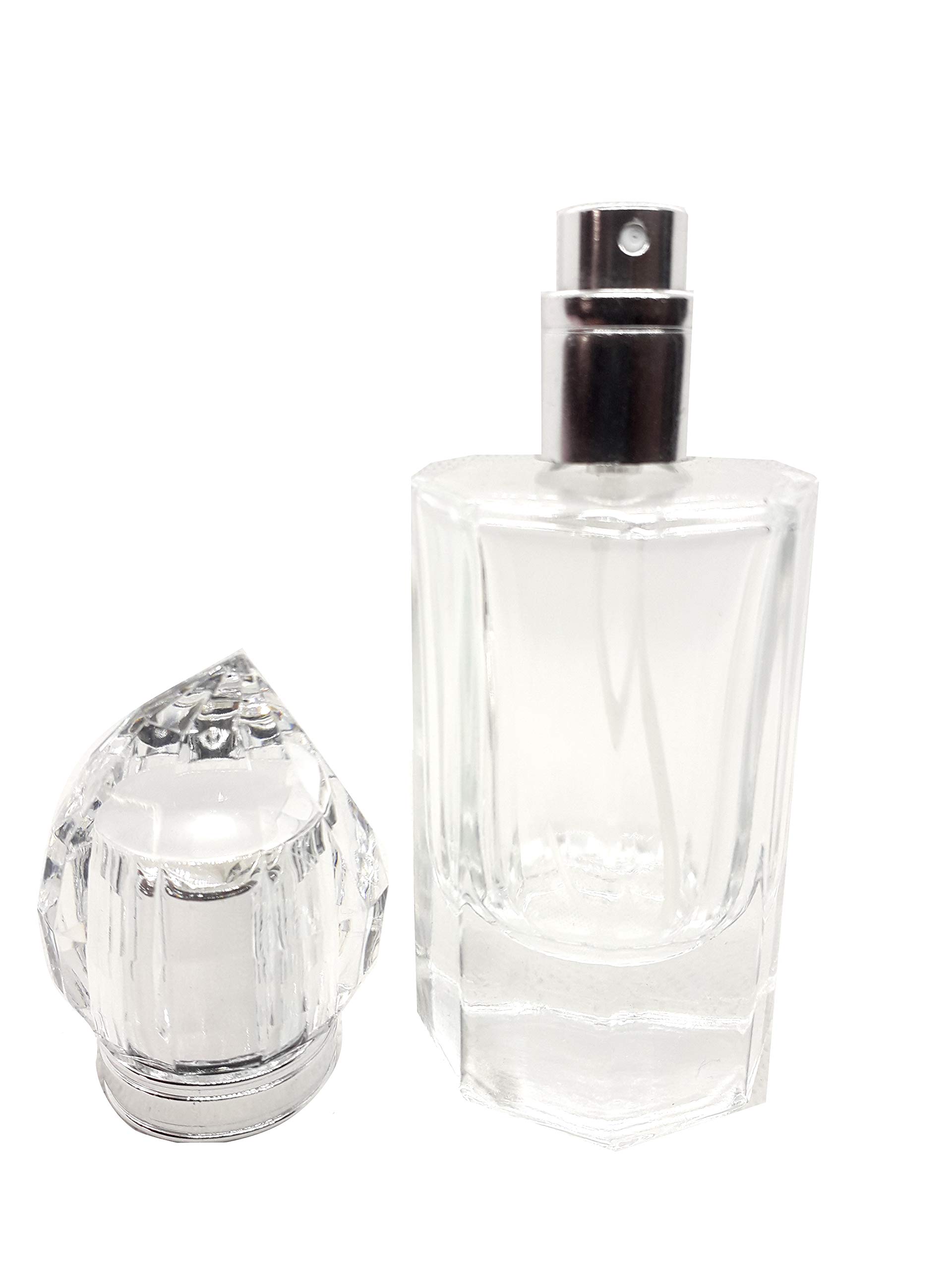40ml Empty Clear Perfume Spray Bottle Silver Atomiser Octagon Tear Drop Crystal Cap