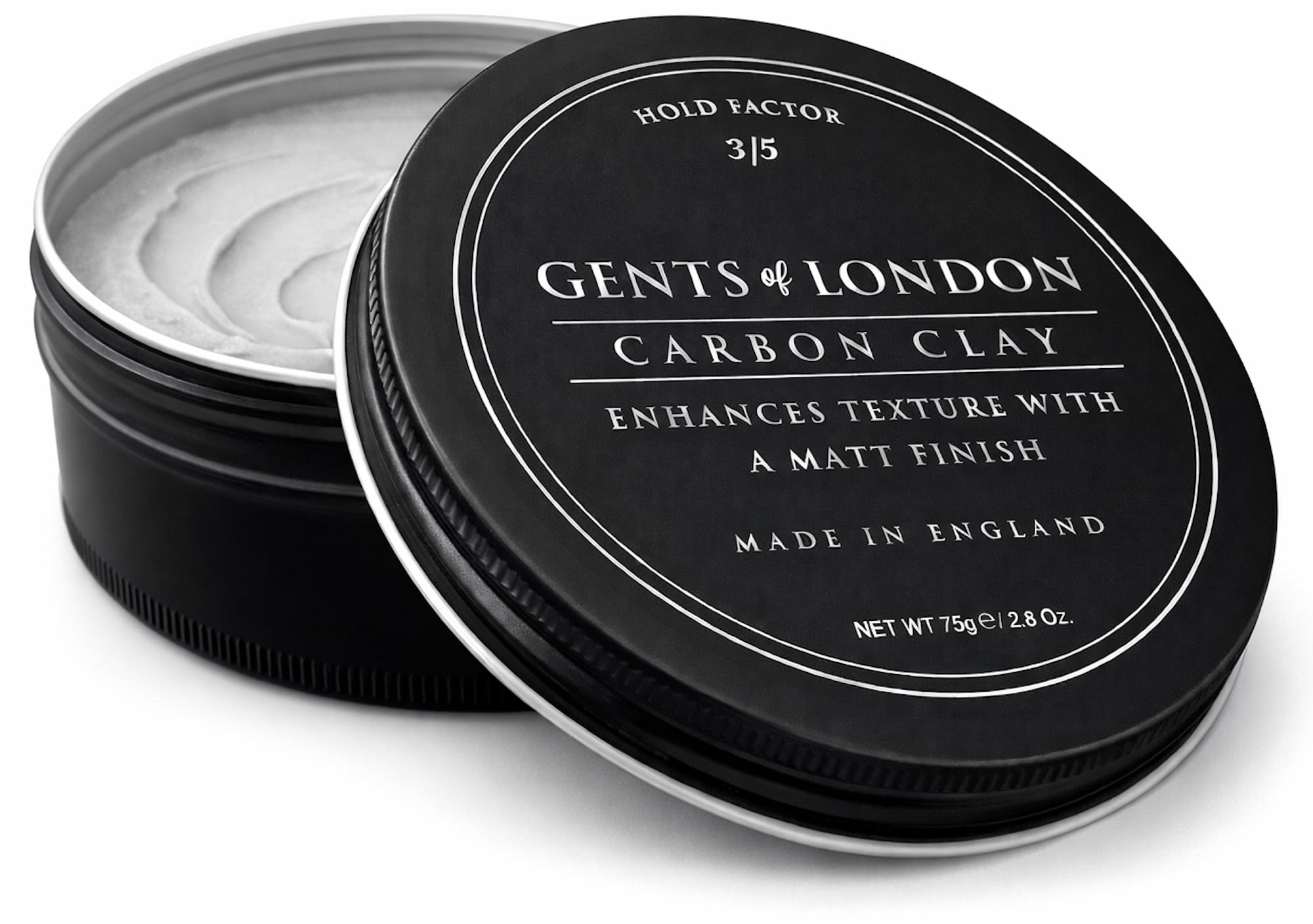 Gents of London Carbon Clay 75g – Premium Mens Hair Clay, Medium Hold Matte Finish, Texturising Styling Wax, Low Shine Barber Quality