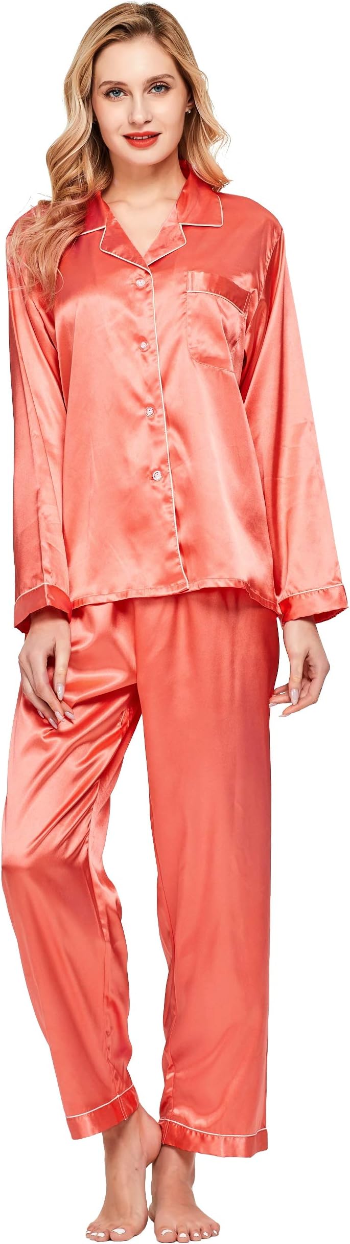 Women's Classic Satin Pajama Set Sleepwear Loungewear