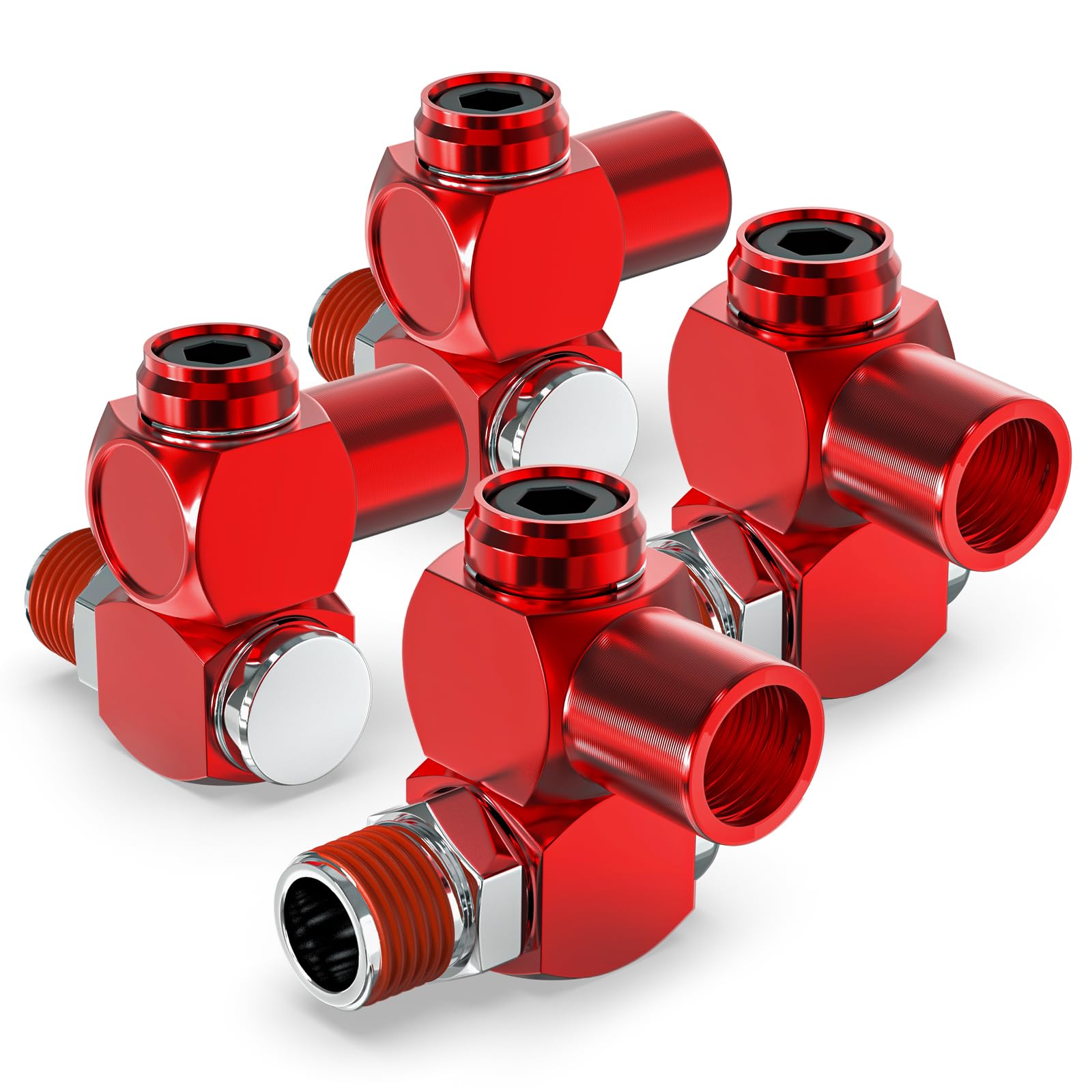 ERGAOBOY 4 PCS Red 1/4" BSP Swivel Fitting Air Tool, 360 Degree Swivel Air Hose Connector Industrial Portable Pneumatic Adapter