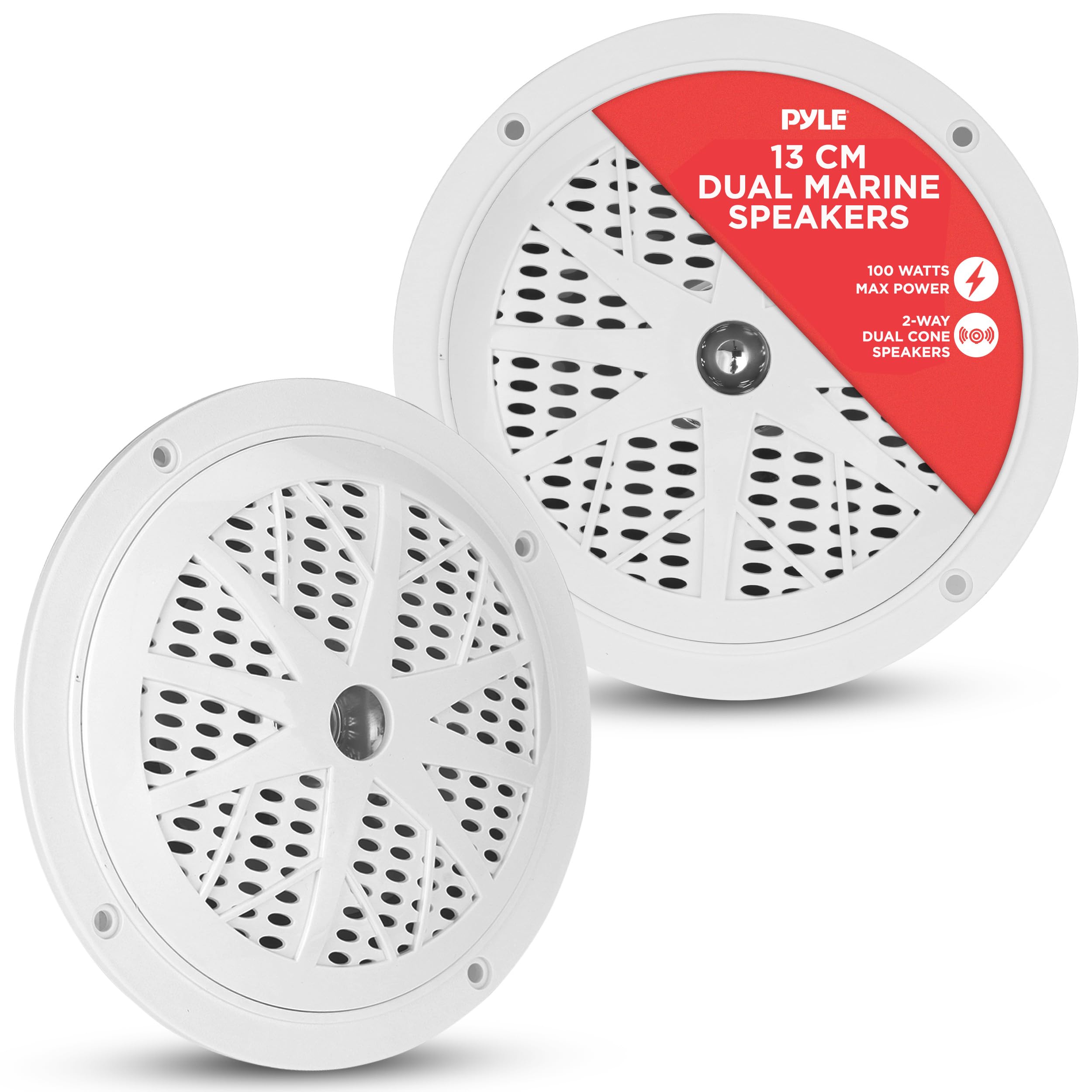 Pyle Waterproof Marine Speakers 13.34 cm– 2-Way Weather-Resistant Outdoor Stereo Speakers, 100W Peak Power, Durable Polypropylene Cone & Cloth Surround, Marine Grade Audio System – 1 Pair (White)
