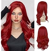GNIMEGIL 22 Inch Long Hot Red Wigs For Women Side Part Curly Wig Wave Average Size Synthetic Fiber Cosplay Poison Ivy Ariel Wig For Halloween Costume Party