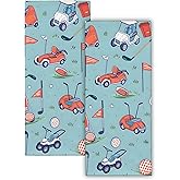 VODRM Golf Hand Towels 2PCS, Ball Sport Theme with Blue Background Polyester Bath Towel Set, Fun Athletic Design for Kids, Adults Bathroom, Spa, Gym, Kitchen, Travel Decor Gifts, 14.5x28 Inch