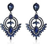 EVER FAITH Fashion Rhinestone Crystal Statement Dangle Drop Earrings, Prom Teardrop Two Circle Chandelier Earrings for Woman