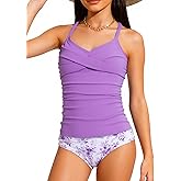 Idgreatim Teens Girls Swimsuits 2 Piece Bathing Suits 9-16T Ruched Design Tankini Swimwear Set with Padding