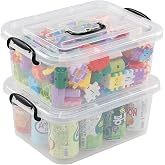 Quickquick 8 L Plastic Latching Box with Handle, Clear Storage Bins, 2-Pack | Stackable Latch Container Tote with Lid