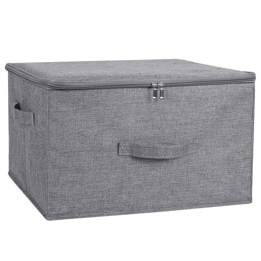 ANMINY Storage Bins with Zipper Lids 36 Qt Lidded Fabric Storage Boxes Baskets Cubes with Handles Collapsible Washable Cotton Linen Closet Shelf Clothes Organizer Containers - Gray, Large
