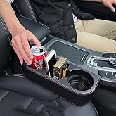 IOKONE Car Cup Holder, PU Leather, Car Seat Gap Filler Organizer, Black | Console Side Pocket, Front Seat Organizer, Drink Holder for Car, Universal Fit, Easy Installation, Cell Mobile Phone Holder