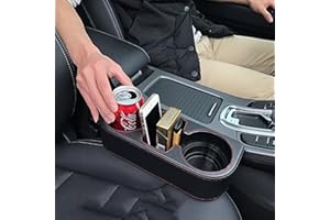 IOKONE Car Cup Holder, Auto Cup Drink Holders，Multifunctional Auto Front Seat Organizer with PU Leather Cover, Gap Filler Storage Box Coin Bucket Console Side Pocket Cell Mobile Phone Holder (Black)