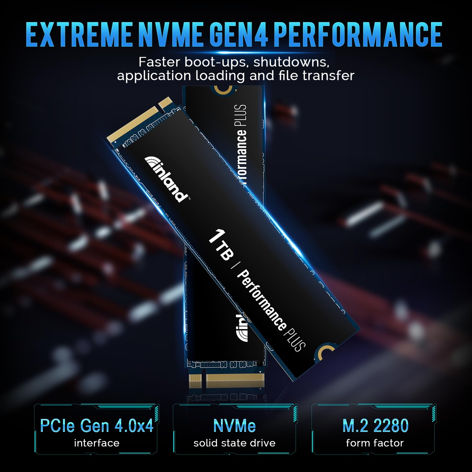 INLAND 1TB Performance Plus NVMe Internal Gaming SSD Solid State Drive Optimized for PS5 - Gen4 PCIe, M.2 2280, DRAM Cache, TLC 3D NAND Flash, Up to 7000MB/s