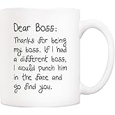 5Aup Bosses Day Funny Boss Office Coffee Mug Christmas Gifts from Co-worker Colleague, Dear Boss, Thanks for... Go Find You Cups 11 Oz, Birthday Present Idea for Male or Female Bosses Coworkers