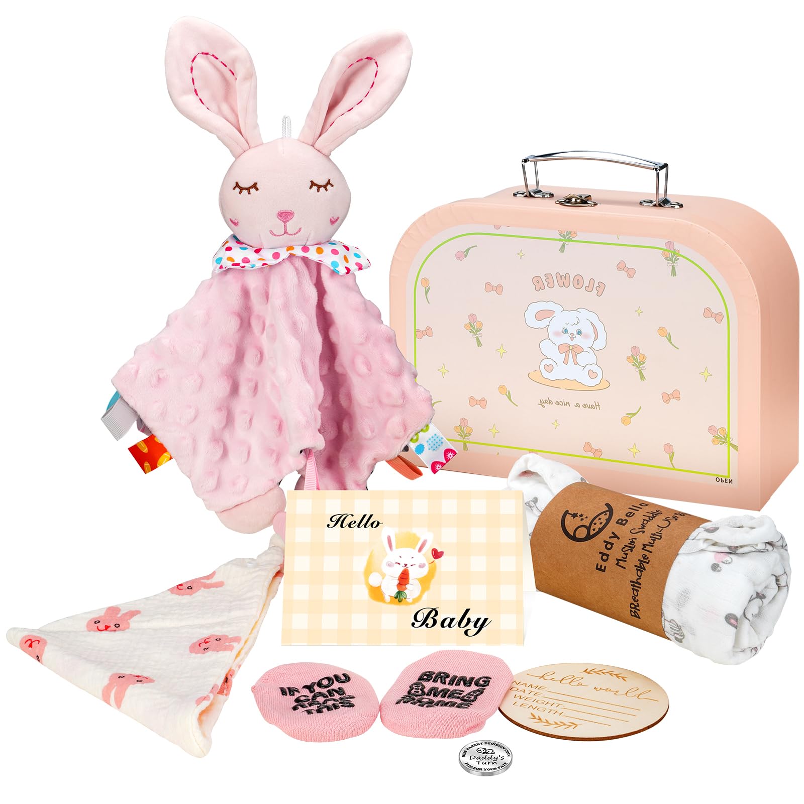 Baby Girl Gift Basket, 8Pcs Baby Girl Gifts Newborn Gift Set, Cute & Practical Baby Girl Newborn Essentials Gift Basket Set, Warm Gifts Newborn Baby Girl Gifts Set, Best Welcome Baby Gift