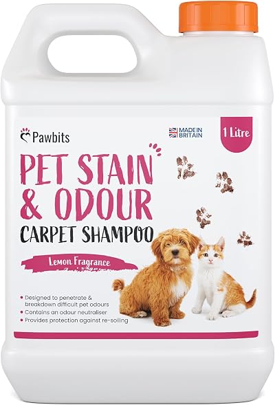 Pawbits Pet Stain & Odour Carpet Shampoo 1L Lemon Scent Concentrate