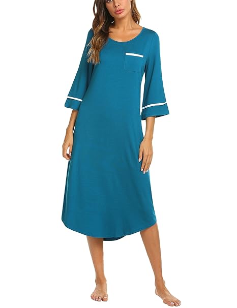 Casual Button Up Sleepwear Henley Full Length Sleep Dress
