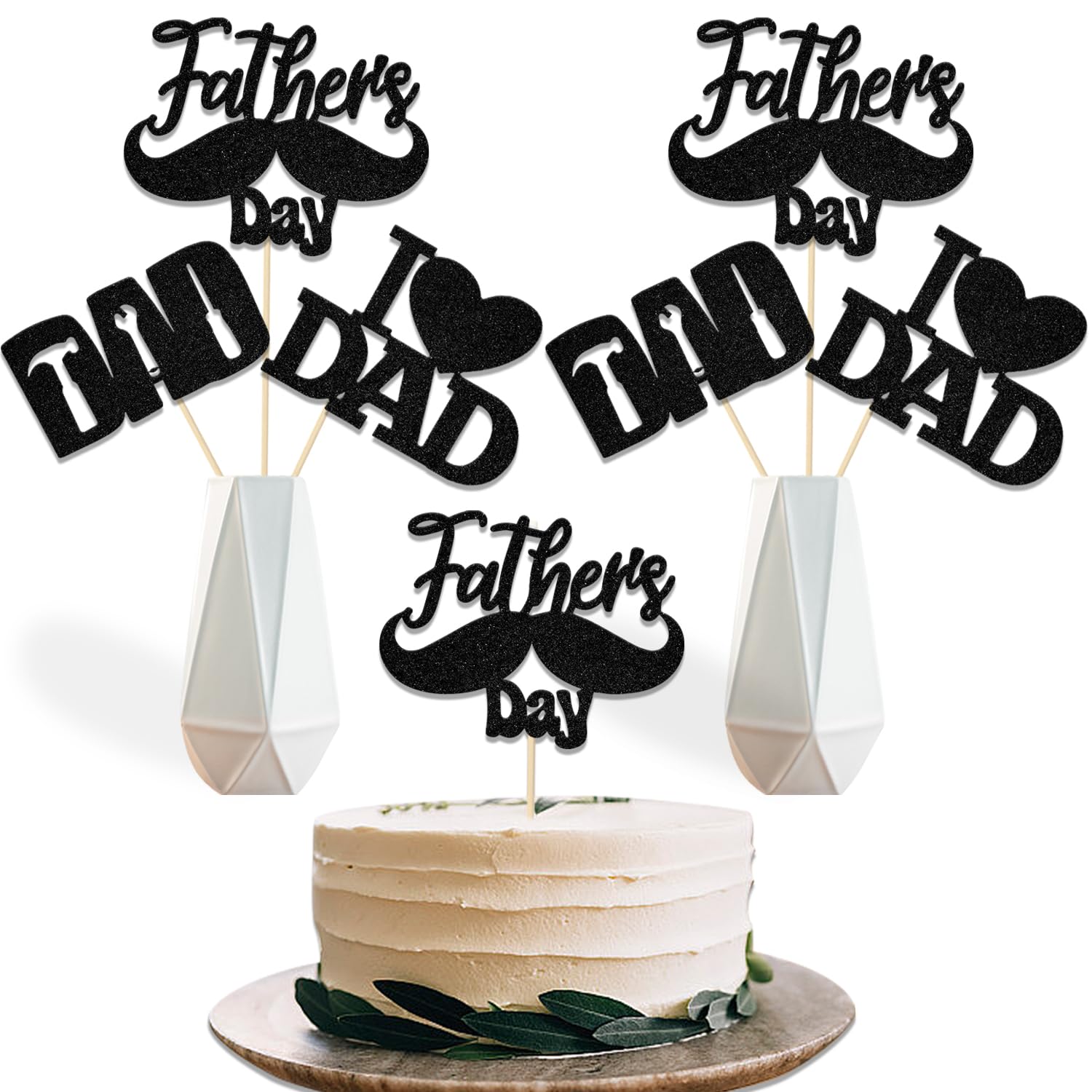 Photo 1 of 12 Pcs Father's Day Centerpiece Sticks, Happy Fathers Day Decorations, We Love Dad, Best Dad Ever Decor, Father's Birthday Party Decor Supplies Black