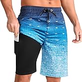 zeetoo Mens Swim Trunks with Compression Liner 9" Inseam Quick Dry Swim Shorts with Zipper Pockets Bathing Suit