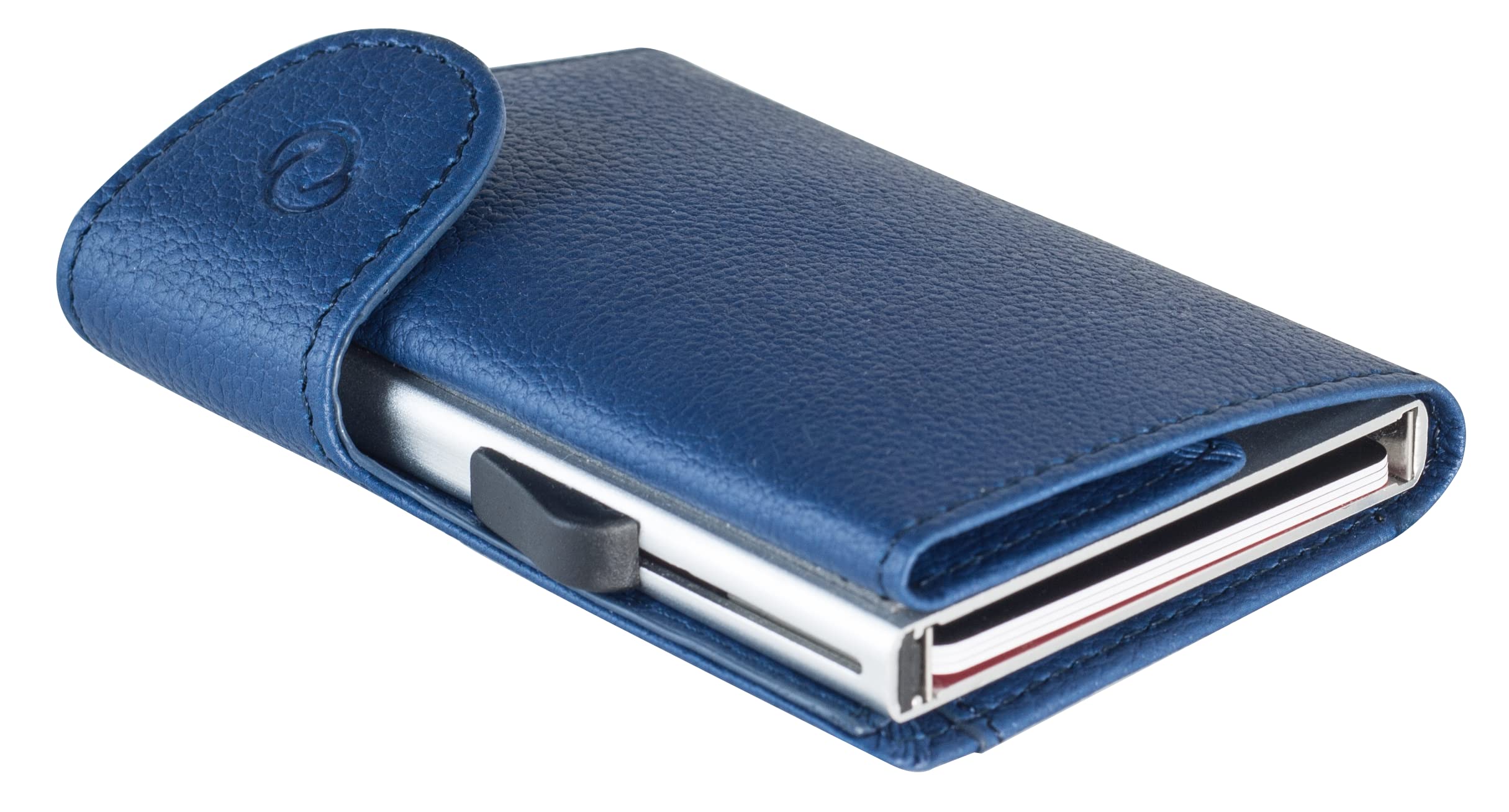 C-Secure Card Holder in Blue Italian Leather RFID NFC Blocker Wallet