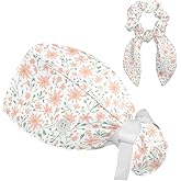 Scrub Caps Women with Button,Adjustable Surgical Caps with Ponytail Pouch,Working Cap with Bow Hair Scrunchy