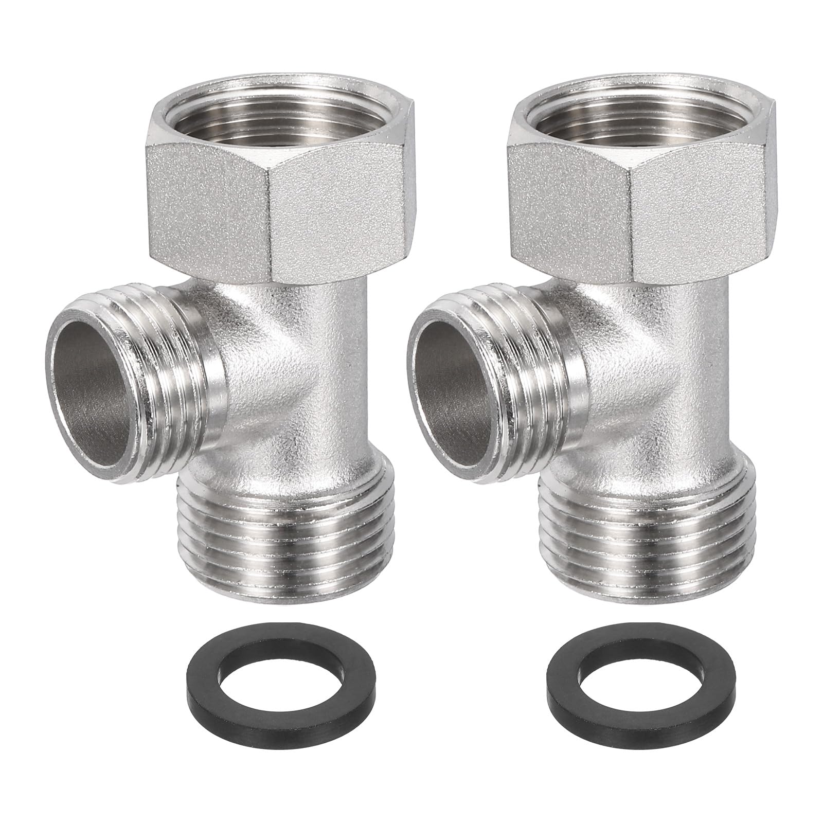 PATIKIL 7/8" and G 1/2 Polished Bidet T Valve Adapter, 2 Set Brass Coated Nickel 3 Way Adapter or Shower Diverter Valve for Bidet Valve Shower Hose Connector