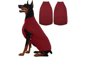 IECOii Dog Sweaters for Large Dogs, XXL Dog Sweater Warm Pullover Vest for Winter, Knitted Sweatshirt for Extra Large Dogs Boy Girl, Labradors, Pitbull Sweaters, DarkRed - 2XL