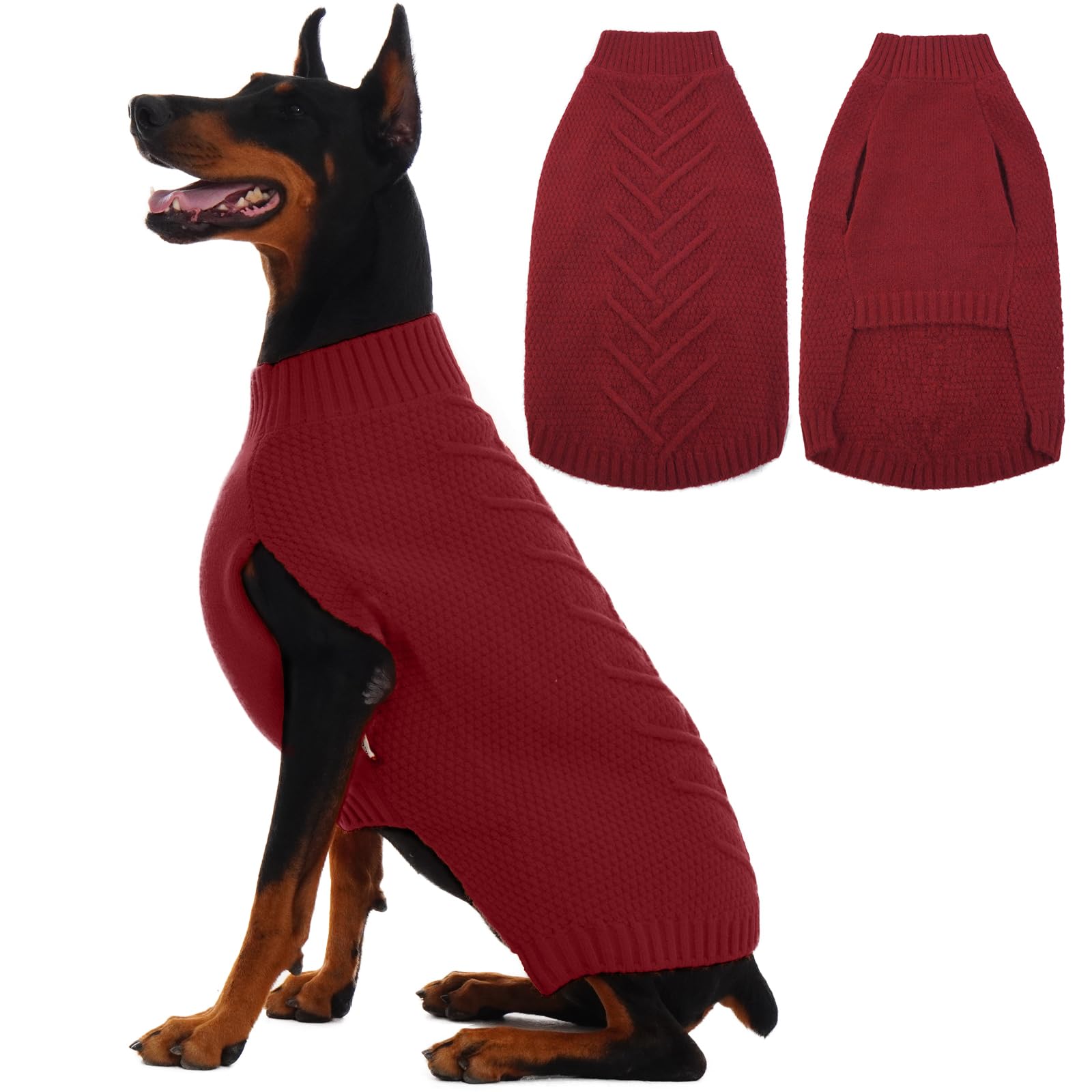 IECOii Dog Sweaters for Large Dogs, XXL Dog Sweater Warm Pullover Vest for Winter, Knitted Sweatshirt for Extra Large Dogs Boy Girl, Labradors, Pitbull Sweaters, DarkRed - 2XL