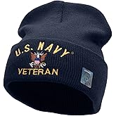 US Navy Veteran Military Embroidered Long Beanie Made in USA