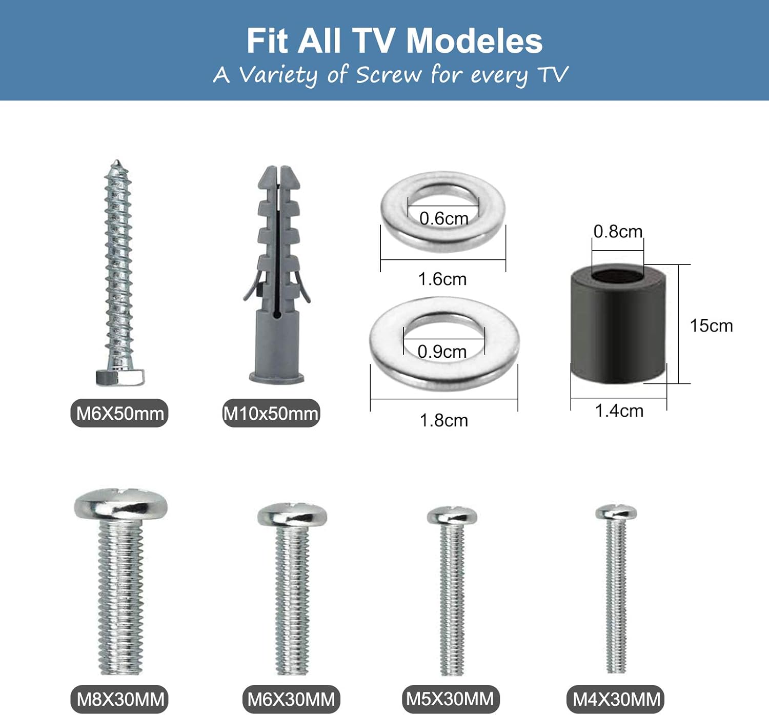 TV Bracket Screws, Universal TV Wall Mount Screws M4 M5 M6 M8 TV Stand