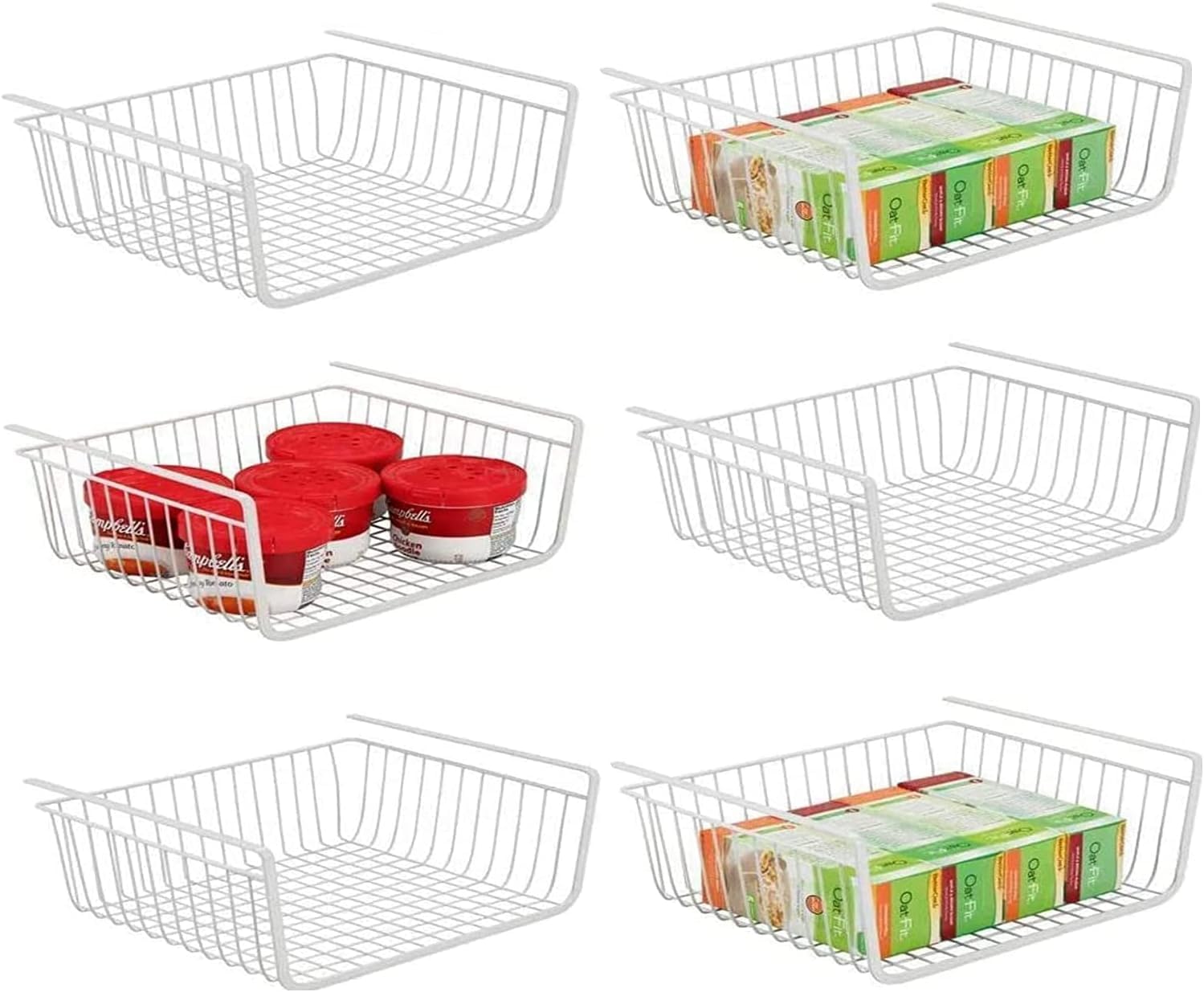 Photo 1 of Ankuce 6 PACK Hanging Under Shelf Storage Basket Kitchen Cabinet Organizer Storage, Slides Under Wire Shelves for Counter Pantry Desk Bookshelf, White