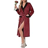 Ekouaer Robes for Women Soft Long Bathrobe Lightweight Fleece Shawl Collar Spa Robe Cozy Sleepwear with Pockets S-XXL