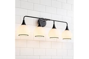 HAHZT Black Bathroom Light Fixtures 4-Lights Vanity Lights with Milky White Frosted Glass Shade Bathroom Vanity Light 30.7 in